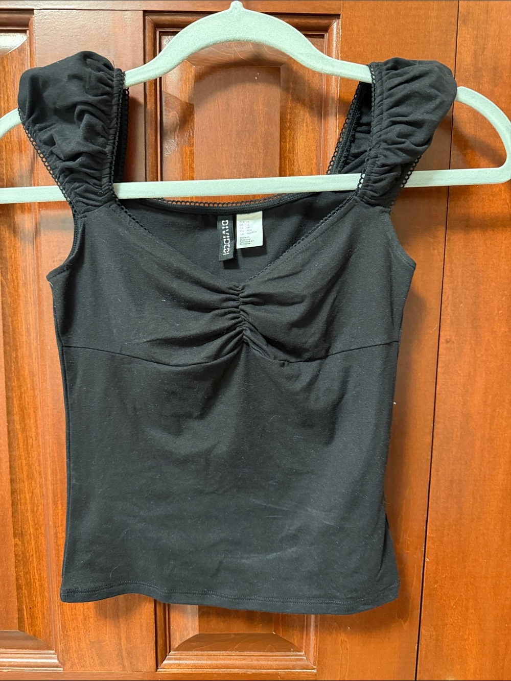 Divided Black Square-Neck Tank with Puff Straps